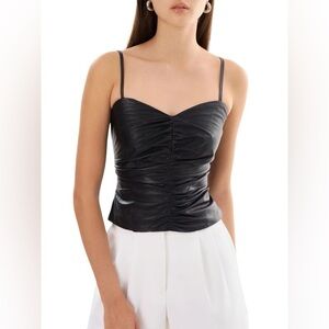 Lamarque Yasmine Ruched 100% Leather Top in Black